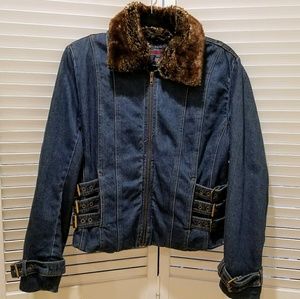 Retro-Inspired Denim Jacket w/ Faux Fur Collar
